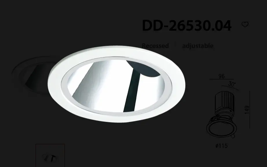DD-26530.04-830-37D-DALI-WH RAAT Recessed Downlight Low Glare Adjustable - 3000K - 37D beam - DALI - Chrome Reflector - White