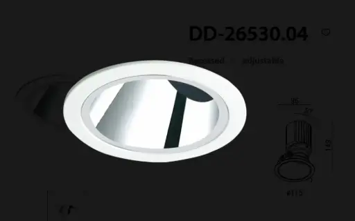 [DRRDLGA-0297477] DD-26530.04-830-37D-DALI-WH RAAT Recessed Downlight Low Glare Adjustable - 3000K - 37D beam - DALI - Chrome Reflector - White